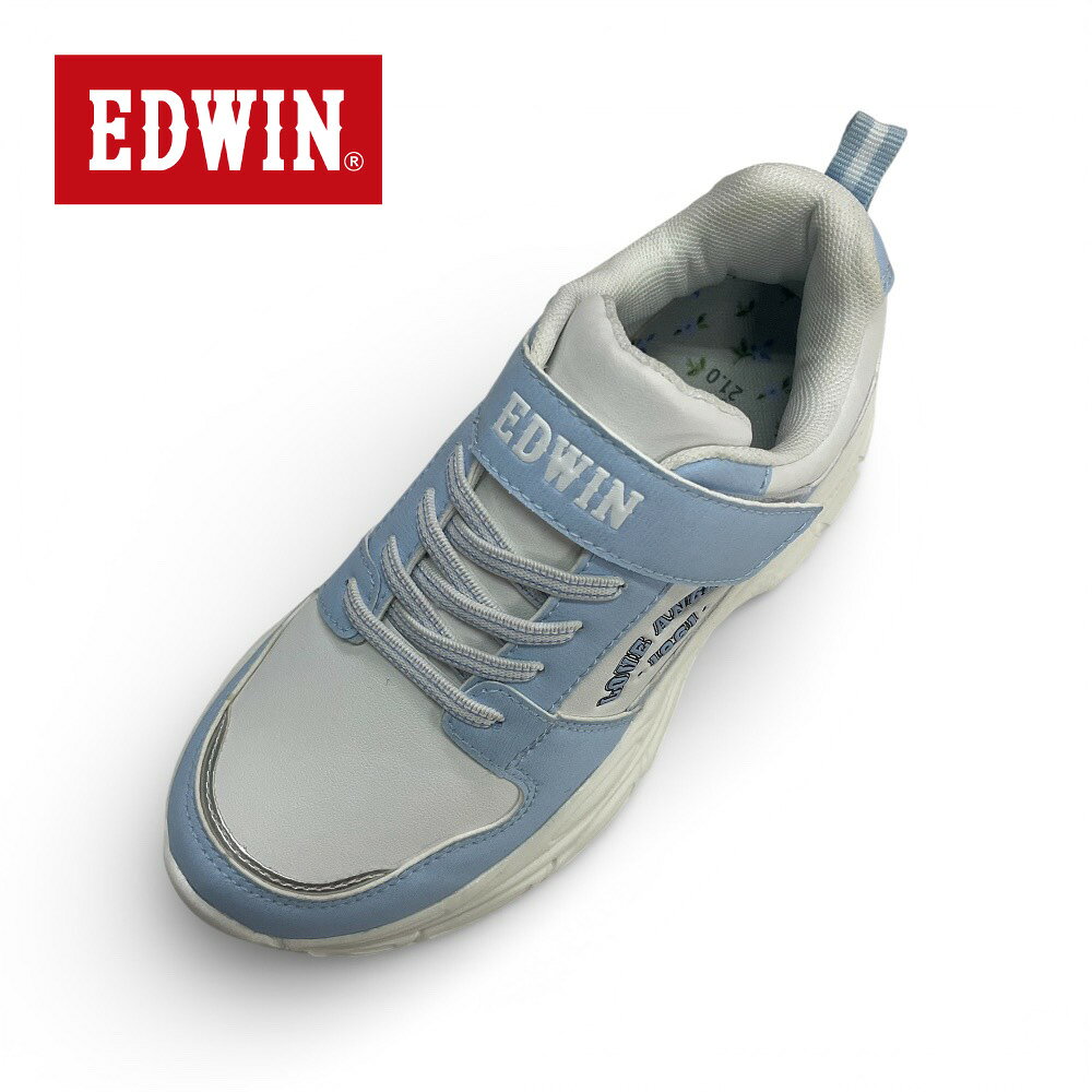 【送料無料】エドウィン スニーカー キッズ 防水 子供靴 女の子 厚底 ガールズ EDWIN EDW-3678 軽量 おしゃれ かわいい 小学生 ジュニア マジックテープ ダンス 履きやすい お手入れらく インソール 防水スニーカー 運動靴 通学 19cm 20cm 21cm 22cm 23cm SAX サックス 3E