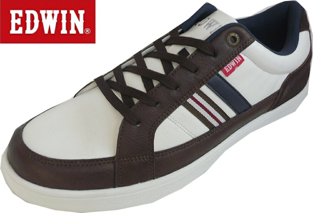 fuエドウィンEDW-7049 ホワイト/ブラウン EDWIN　送料無料　紳士スニ－カー メンズ 25-28cm スニーカー