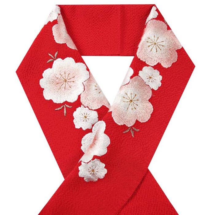 樂天商城 - 半衿 振袖 着物 おしゃれ 半襟 刺繍 赤色 桜柄 正絹 シルク