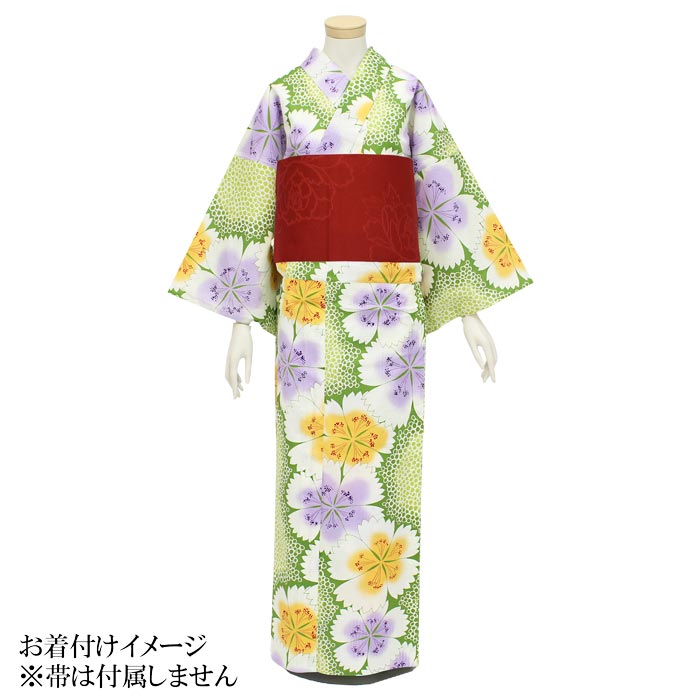 ブランド浴衣 そしてゆめ レディース プレタ 単品 Fサイズ グリーン地 撫子柄 お祭り 女性 婦人用