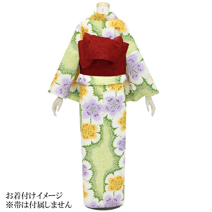 ブランド浴衣 そしてゆめ レディース プレタ 単品 Fサイズ グリーン地 撫子柄 お祭り 女性 婦人用