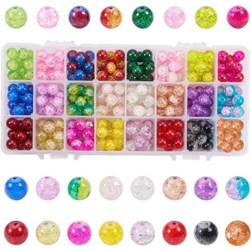 PH PandaHall 約360個/箱 24色 ガラスビーズ ラウンド 直径10mm クラックビーズ 透明 ジュェリー アクセサリーパーツ レジン 封入 手芸用品 手作り素材 ブレスレット ネックレス ハンドメイド 混合色
