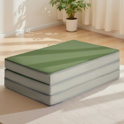 KOJIHOMU 折りたたみマットレス 厚さ10cm 高反発 硬め190N 密度36D 通気性 高反発折り畳み 体圧分散 腰痛対策 抗菌 防臭 ウレタン寝心地 敷布団 ダブルサイズ アウトドア キャンプ グリーン
