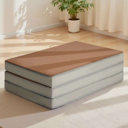 KOJIHOMU 折りたたみマットレス 厚さ10cm 高反発 硬め190N 密度36D 通気性 高反発折り畳み 体圧分散 腰痛対策 抗菌 防臭 ウレタン寝心地 敷布団 ダブルサイズ アウトドア キャンプ ブラウン