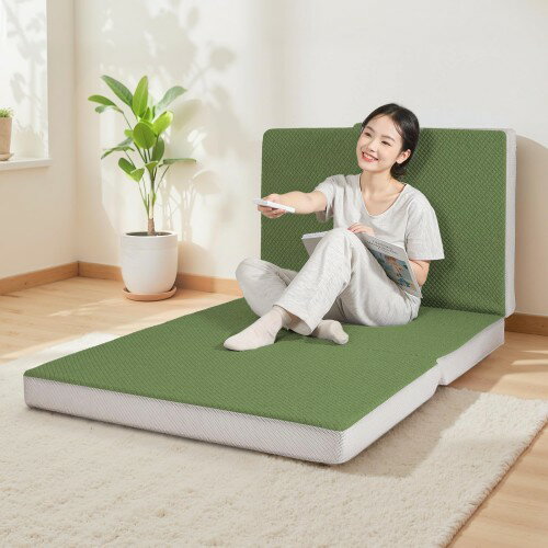 KOJIHOMU 折りたたみマットレス 厚さ10cm 高反発 硬め190N 密度36D 通気性 高反発折り畳み 体圧分散 腰痛対策 抗菌 防臭 ウレタン寝心地 敷布団 セミダブルサイズ アウトドア キャンプ グリーン