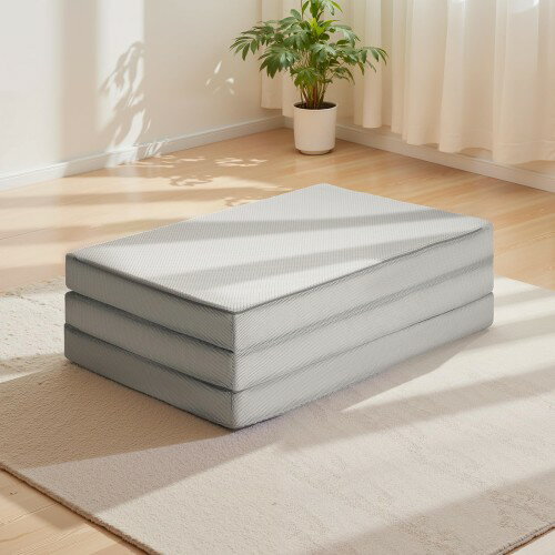 KOJIHOMU 折りたたみマットレス 厚さ10cm 高反発 硬め190N 密度36D 通気性 高反発折り畳み 体圧分散 腰痛対策 抗菌 防臭 ウレタン寝心地 敷布団 ダブルサイズ アウトドア キャンプ グレー