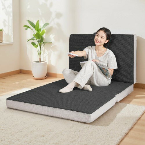 KOJIHOMU 折りたたみマットレス 厚さ10cm高反発 硬め190N 密度36D通気性 高反発折り畳み 体圧分散 腰痛対策 抗菌 防臭 ウレタン寝心地 敷布団 セミダブルサイズ アウトドア キャンプブラック