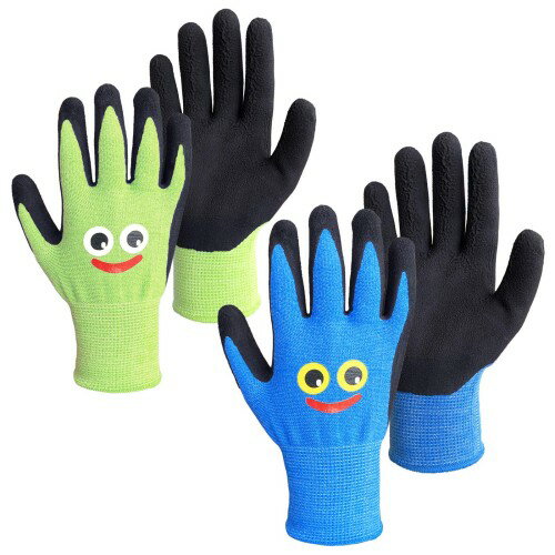 [夢の物] 2双入 子供 6-9歳 軍手 滑り止め 潮干狩り 農作業 天然ゴム発泡 背抜き ガーデングローブ 園芸用 芋掘り アウトドア 多用途 キッズ xxs グリーン/ブルー