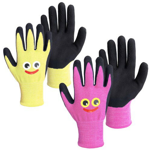 [夢の物] 2双入 9-12歳 子供 軍手 滑り止め 潮干狩り 農作業 天然ゴム発泡 背抜き ガーデングローブ 園芸用 芋掘り アウトドア 多用途 キッズ xs イエロー/ピンク