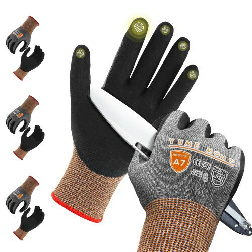 [夢の物] 軍手 耐切創 レベル7 耐切創 手袋 作業用 防刃 防災 A7グレード 防切断 手袋 切れない 丁腈浸透工業用グローブ 高耐久性 高握力 耐油 耐水 (3組グループ, L)