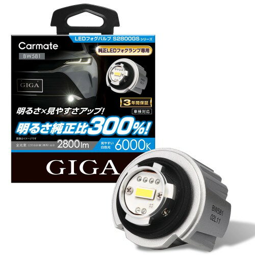 カーメイト(CARMATE) 車用 LED フォグランプ アルファード ハイエース シビック カローラツーリング 等に 明るさ純正比300% 車検対応品 GIGA LEDフォグバルブ S2800GS 6000K 2800lm BW581