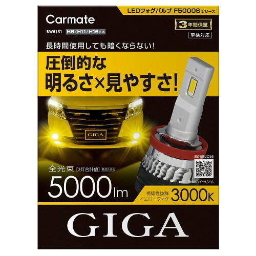 カーメイト(CARMATE) 車用 LED フォグランプ イエロー 5000lm H8 H11 H16 GIGA LED フォグバルブ F5000S BW5151