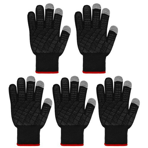 [夢の物] すべり止め 軍手 滑り止め 作業用手袋 薄手ブラック ブラック 軍手綿 ラテックス 手袋 動かしやすい伸縮性 黒 5双組 女性用 男性用 (5, L)