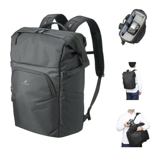 がま口タイプで大きく開く収納力とアクセス性に優れたバックパック。 天面にはがま口タイプで大きく開くトップフレーム構造を採用、背面側にも機材の一覧性に優れ整理しやすいフルオープンの開口部を備えています。 背負ったままカメラを取り出せるサイドアクセス機構も搭載。撮影現場でも街中でも機材の出し入れがスムーズに行えます。 大容量の収納スペースには、機材や用途に合わせて自在にカスタマイズできるディバイダーシステムを採用。 ■カメラ収納部内寸法:約W300×H430×D140mm ■PC収納部参考収容寸法:約W225×H355×D20mm ■外寸法:約W340×H460×D220mm ■重量:約1550g