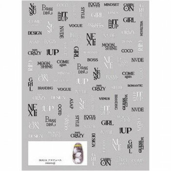 小さな爪にも入るサイズ様々なフォントやサイズ感にこだわった文字シールです。小さな爪にも入るサイズで、アートに合わせても邪魔にならないよう使いやすくデザインしました。お好みのスタイルでお使いください。※ネイリストはデザインプロデュースを行っておりますが、販売は行っておりません。※各ネイリストへの購入のお問い合わせはご遠慮ください。サイズシート:88×150mm個装サイズ：9×15×1cm重量個装重量：6g生産国日本fk094igrjs