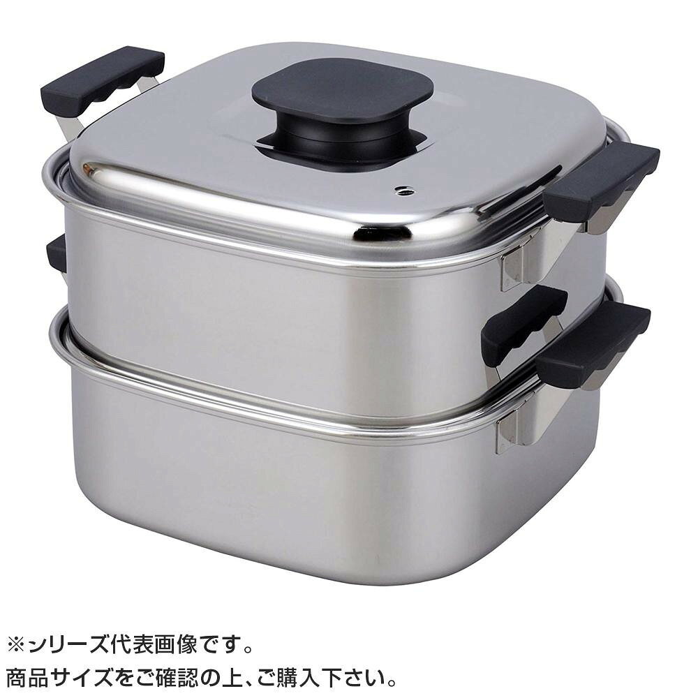ステンレス製の角蒸器。18-0ステンレスを使用した角蒸器です。サイズ内寸:縦270×横270mm個装サイズ：22.5×35×29cm重量個装重量：2760g素材・材質18-0ステンレス仕様中子:深さ100mm水槽:深さ75mm1段あたりの容量:約1升IH対応生産国日本ステンレス製の角蒸器。18-0ステンレスを使用した角蒸器です。fk094igrjs