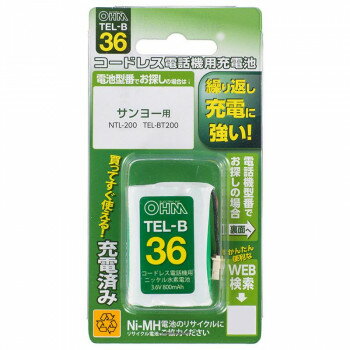 OHM コードレス電話機用充電池 長持ちタイプ TEL-B36 OHM コードレス電話機用充電池 長持ちタイプ TEL-B36