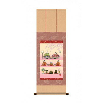 伊藤 香旬 桃の節句(雛祭り)掛軸 段飾り雛・F6-203