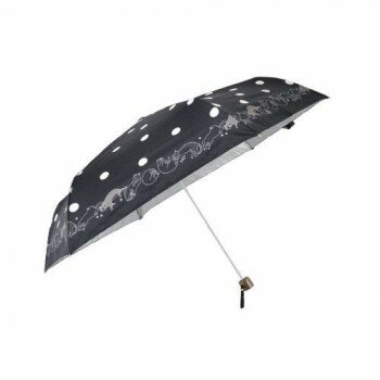 三国 裏UVシルバーコーティング雨晴兼用折りたたみ傘　猫と水玉 黒 S2712002