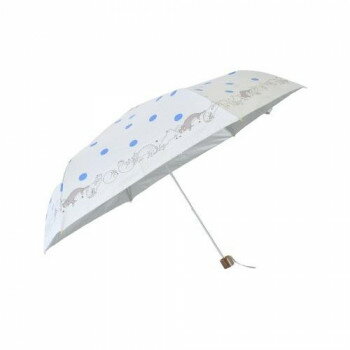 三国 裏UVシルバーコーティング雨晴兼用折りたたみ傘　猫と水玉 オフ白 S2712001