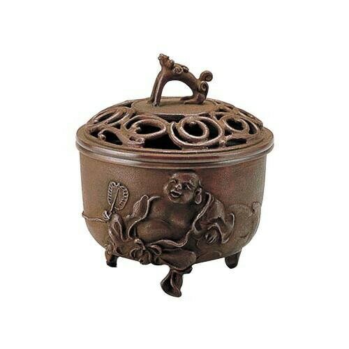 高岡銅器　香炉　名取川雅司作　布袋文　焼朱銅色 127-07