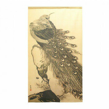 のれん 呉春 巌上孔雀図 約85cm×約150cm (91143)