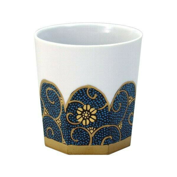 九谷焼 龍山作 ロックカップ(白九) 青粒鉄仙 N125-06