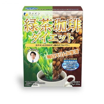 おすすめダイエットしたいけど、我慢したくない、頑張りたくない人へ向けた、普段の生活に取り入れて、手軽に続けることができる商品です。コーヒーと緑茶をブレンドし、すっきり飲みやすい味わいに仕上げました。コーヒーの苦さが苦手な方にもおすすめ。【お召し上がり方】本品1包に対し、・ホットの場合:熱湯約150〜300mL・アイスの場合:水約250〜300mLを注ぎ、よくかき混ぜてください。※溶け残りが気になる方ははじめに少量のお湯で溶かしてください。1日1〜3包を目安に、お好みの濃さでお召し上がりください。【取扱上の注意】※体質に合わないと思われる場合は、お召し上がりの量を減らすか、止めてください。※本品は涼しい所に保存し開封後はお早めにお召し上がりください。※本品を溶かした後はお早めにお召し上がりください。※製造ロットにより味や色に違いが生じる場合がありますが、品質上、問題はありません。※妊娠中や授乳中の方は本品のご使用をお控えください。※沈殿が起こる場合がありますが、原料由来のものですので品質上、問題はありません。商品区分健康食品内容量45g(1.5g×30包)サイズ個装サイズ：15.2×10.9×5.9cm重量個装重量：91g仕様賞味期間：製造日より750日生産国日本栄養成分【1包(1.5g)当たり】エネルギー:5.3kcalたんぱく質:0.2g脂質:0.01g炭水化物:1.1g食塩相当量:0.01g【規格成分1包(1.5g)当たり】カテキン:180mgクロロゲン酸:30mgカフェイン:23mg原材料名称：粉末清涼飲料コーヒー(ベトナム製造)、コーヒー生 豆エキス、緑茶末、コーヒー豆粉砕 末/チャ抽出物、微粒二酸化ケイ素保存方法本品は涼しい所に保存し開封後はお早めにお召し上がりください。製造（販売）者情報【製造(販売)者】株式会社ファイン大阪市東淀川区下新庄5丁目7番8号fk094igrjs