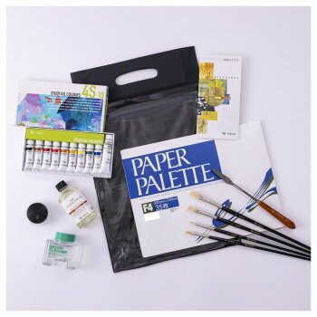 おすすめ主に学校の授業で使用される、油絵道具一式セット。簡易なケースで使いやすいセットです。サイズ260×425×48mm個装サイズ：33×28×5cm重量個装重量：1020g素材・材質顔料、乾性油、ガラス、木、スチールセット内容スクールバッグA(ビニール製)、ペーパーパレット(F4)、4S-10(習作用油絵具4号10色)、ネオペインティングオイル55ml、ペインティングナイフNo.2、油つぼ(樹脂)、ブラッシクリーナー100ml、豚毛筆AR6号、豚毛筆A4号・8号・10号生産国日本fk094igrjs