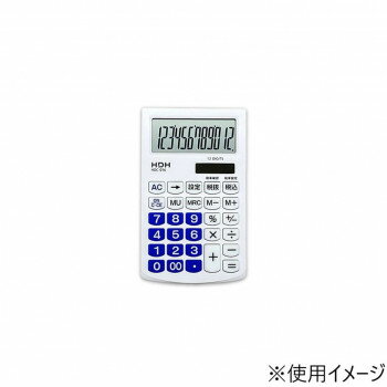 保土ヶ谷電子販売 電卓 手帳サイズ 12桁 ホワイト×ブルー HDC-016TBU