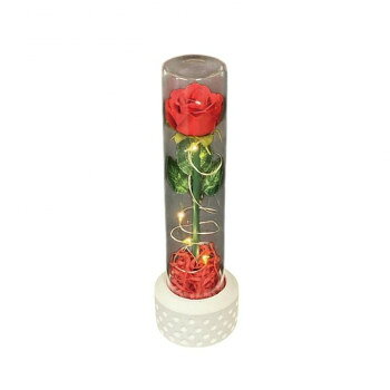 おすすめぬくもりを感じるやさしい色のLEDライトを採用。ガラスに閉じこめた造花をより華やかに演出します。※テスト用電池が付属していますが、動作確認をするためのものであり、できるだけ早く新品の電池と交換して頂くようお願いします。※ガラス製品ですので、取り扱いには十分ご注意ください。サイズ直径6×20cm個装サイズ：21×7×7cm重量個装重量：200g仕様【電池稼働式】ボタン電池LR44型×3個使用(テスト用電池付属)付属品ボタン電池LR44型×3個(テスト用)生産国中国fk094igrjs