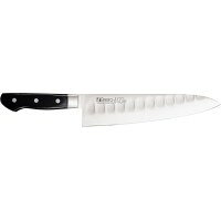 プロの理想の切れ味と使い易さを追求した造り。刃が頑丈で厚く重くなっています。ハンドルには耐腐触性に優れた黒積層強化木を使用しています。サイズ個装サイズ：39×7×3cm重量個装重量：485g素材・材質刀身:モリブデン・バナジウム鋼ハンドル:抗菌剤入り黒積層強化木仕様刃渡り:240mm食洗機非対応製造国日本プロの理想の切れ味と使い易さを追求した造り。※次亜塩素酸・塩素等での殺菌はしないでください。・本刃付け(砥石による本格的な刃付けを施し、鋭い切れ味を長く持続させます。)・本研刃造り(本刃付けする前に研ぎなおしを容易にするため、水砥の荒砥・中砥を使用し、刃基を研ぎだしてあります。)・サブゼロ処理(1050度で焼き入れ後に、-73度以下に冷却する特別な処理により高い硬度と靭性を与え、切れ味を高めてあります。)・ハンドル(耐腐触性に優れた黒積層強化木。)・ツバ(一体口金付きで衛生的。) ・デポット加工(食材と刃の接触面積が減り、食材への抵抗が少なくなり切れ味がよくなります。) 刃が頑丈で厚く重くなっています。ハンドルには耐腐触性に優れた黒積層強化木を使用しています。