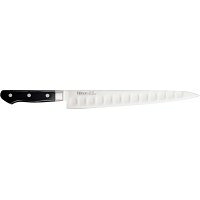 プロの理想の切れ味と使い易さを追求した造り。肉の筋取りや大きな肉の切り分け、肉の薄切りにも使える庖丁です。サイズ個装サイズ：43×6×3cm重量個装重量：320g素材・材質刀身:モリブデン・バナジウム鋼ハンドル:抗菌剤入り黒積層強化木仕様刃渡り:270mm食洗機非対応製造国日本プロの理想の切れ味と使い易さを追求した造り。※次亜塩素酸・塩素等での殺菌はしないでください。・本刃付け(砥石による本格的な刃付けを施し、鋭い切れ味を長く持続させます。)・本研刃造り(本刃付けする前に研ぎなおしを容易にするため、水砥の荒砥・中砥を使用し、刃基を研ぎだしてあります。)・サブゼロ処理(1050度で焼き入れ後に、-73度以下に冷却する特別な処理により高い硬度と靭性を与え、切れ味を高めてあります。)・ハンドル(耐腐触性に優れた黒積層強化木。)・ツバ(一体口金付きで衛生的。) ・デポット加工(食材と刃の接触面積が減り、食材への抵抗が少なくなり切れ味がよくなります。) 肉の筋取りや大きな肉の切り分け、肉の薄切りにも使える庖丁です。