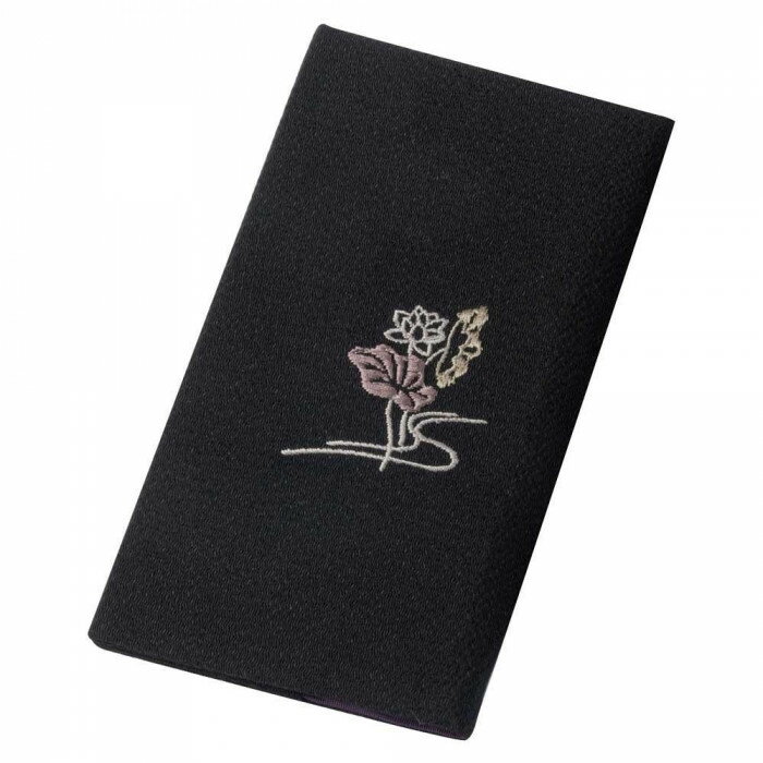 Ceremonial Crepe Cloths - 刺繍ちりめん念珠入れ金封ふくさ　化粧箱入り　蓮(黒) 47-013331