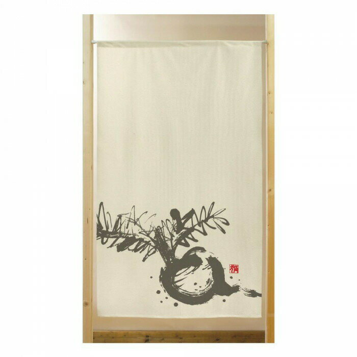 市松柄レースのれん　かぶ 墨-ベージュ　850×1500　41856