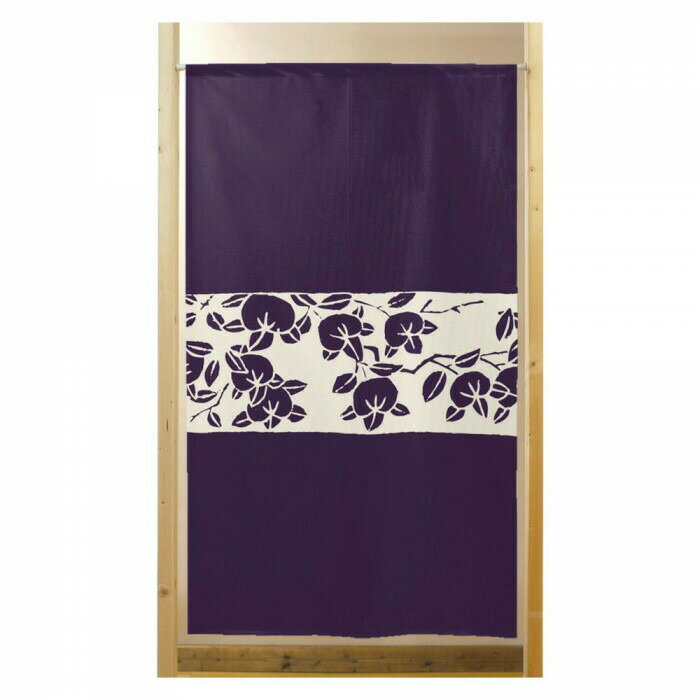 市松柄レースのれん　たちばな ベージュ-紫　850×1500　41870