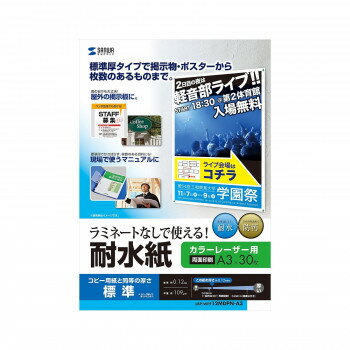 サンワサプライ カラーレーザー用 耐水紙 標準 A3サイズ LBP-WPF12MDPN-A3