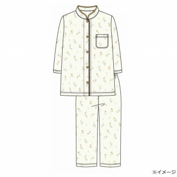 Underwear, Sleepwear - ギャルソンヌ　レディスパジャマ　綿100％　天竺　茎つぼみバラ柄　マオカラー7分袖　クリーム　161046　Mサイズ