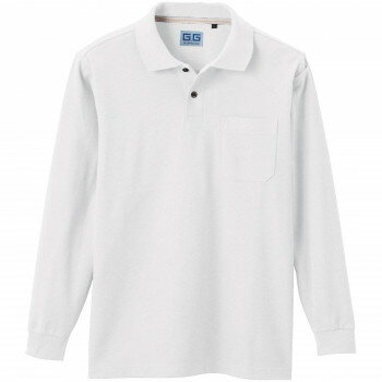 桑和 50590 長袖ポロシャツ(胸ポケット付き) Mサイズ ホワイト(0) G.GROUND