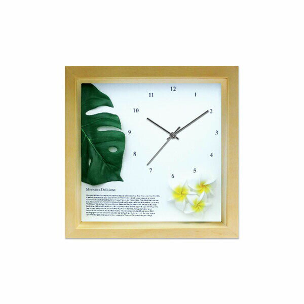 K-Art.Japan 壁掛け時計 DECLOCK Asian モンステラ/プルメリア(YE) ナチュラル DC-1202