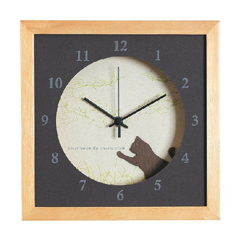 K-Art.Japan 壁掛け時計 DECLOCK Verdure Cat ナチュラル DC-3008
