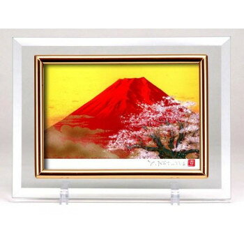クリスタル絵画　赤富士桜・14982