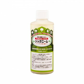 農・園芸用。保護・活性促進に!すべての植物に使用できる天然由来成分のニームオイル。植物の管理や日常のケアにお使いいただけます。200倍希釈で100リットルの希釈液が作れます。ニームとは、インドに生育する樹で、「アーユル・ヴェーダ」で使われるハーブ類の1つです。植物まわりの環境づくりに用いられることがあります。●使用方法・・・ジックニームを200〜500倍に希釈して、葉の表裏・つぼみ・花弁にたっぷりと散布します。　※ご使用の際は、必要に応じて保護具を着用してください。●散布頻度・・・10日〜2週間に1回程度。●坪当たりの散布目安・・・希釈液1〜2リットル●散布時間・・・早朝もしくは夕方　※根元への散布や灌水にもご使用いただけます。日中の散布は葉焼けの原因となる場合があります。●特徴●・天然由来成分を使用。他の資材との混合や併用も可能です。・継続的な使用により、植物管理の一助としてご活用いただけます。・他の資材と組み合わせた管理にも対応します。・使用状況により植物への影響が出る場合がありますので、事前に少量でお試しください。●使用上の要点・注意●・本品は殺虫剤(農薬)ではありません。一般的な殺虫剤のような即効性はありません。・基本的には展着剤は不要です。・希釈倍率や使用量は、状況に応じて調整してください。過度な濃度や頻繁な使用は、葉の状態に影響を与える場合があります。・散布後は一定時間、雨や水で流れないようご注意ください。・天然成分のため、オイルが分離する場合がありますが、品質には問題ありません。ご使用前によく振ってください。※低温時などで内容物が出にくい場合は、30〜40度程度のぬるま湯で温めてからご使用ください。※目や口、衣類に付着した場合は、速やかに洗い流してください。※使用後はキャップを閉め、直射日光を避けて冷暗所で保管してください。適切な保管条件下で、目安として約1年保管可能です。●植物別使用方法の目安(希釈倍率200〜500倍)●　花・観葉植物・野菜類・果樹類・樹木・茶木・・・新芽が出始めた時に1回散布し、その後は2週間おきに2〜3回を目安に散布してください。以降は生育状況に応じて、2〜4週間程度の間隔でご使用ください。　※最初の1〜2回は200〜300倍を目安に希釈してください。希釈倍率や散布間隔・回数は状況に応じて調整してください。夏季は散布間隔を調整し、希釈範囲内でご使用ください。　芝・・・100m2あたり60〜100リットルを目安に、土中に浸透するよう散布してください。内容量200mlサイズ個装サイズ：5×5×14cm重量個装重量：230g成分ニームオイル(ジックニーム原液・・・アザディラクチン・サラニン・メリアントリオール・ニンビン・ニンビディン・ニンビオール・ゲデュニン・ニンビネートナトリウム・ケルセチン・など)、ムクロジ乳剤(天然乳化剤)、水生産国日本fk094igrjs