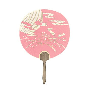 日本製(MADE IN JAPAN) うちわ 十五夜 (ピンク) 片面透かし 2106