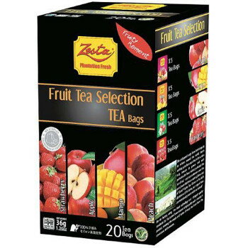 産地の新鮮な香りをお楽しみくださいピーチ、アップル、マンゴー、ストロベリーのフルーツティー4種を各5袋ずつアソートにしたセレクションパックです。すっきりとした甘味が特徴のディンブラ産茶葉を使用した100％セイロンティーです。【ゼスタ】スリランカの紅茶メーカー。「ゼスタ」ンブランドは1998年の発売以来、新鮮な高品質の茶葉を市場に提供しています。サイズ個装サイズ：23×27×17.5cm重量個装重量：1200g仕様賞味期間：製造日より720日生産国スリランカfk094igrjs