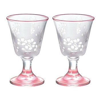 冷酒杯 - ガラス　台付冷酒　ペア　桜の舞　16-754-5