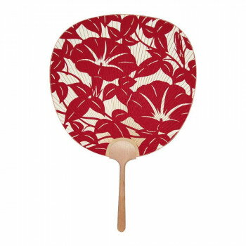 日本製(MADE IN JAPAN) うちわ 夕顔 (赤) 片面透かし 1167