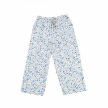 志成販売 ブロックプリント ポーチュラカのルームウェア パンツ ブルー 305100BL