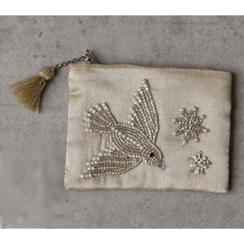 東京かんかん ビーズ鳥刺繍ポーチS ベージュ M42-1680BE