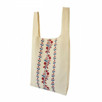 オーガニックコットン100％のエコバッグ世界の民芸品の柄にアレンジを加え、かわいらしく仕上げました。本体はプリント、折りたたんだ時に見えるポケットには刺繍でモチーフを描いています。パローツ:ハンガリーのパローツ刺繍。【布製品に関するご注意】...